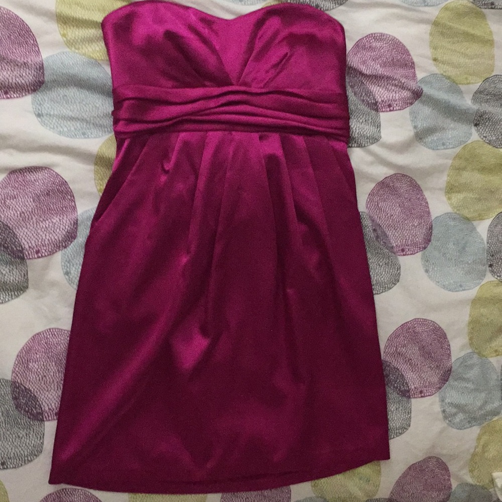 Magenta/jewel-toned strapless dress WITH POCKETS!